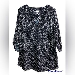 🌸 Croft & Barrow Vneck 3/4 Sleeve Blouse Black/White size 1X